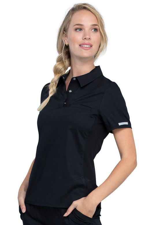 Revolution WW698 Tuckable Snap Front Polo Shirt Black Model Image Right Side | Cherokee Workwear