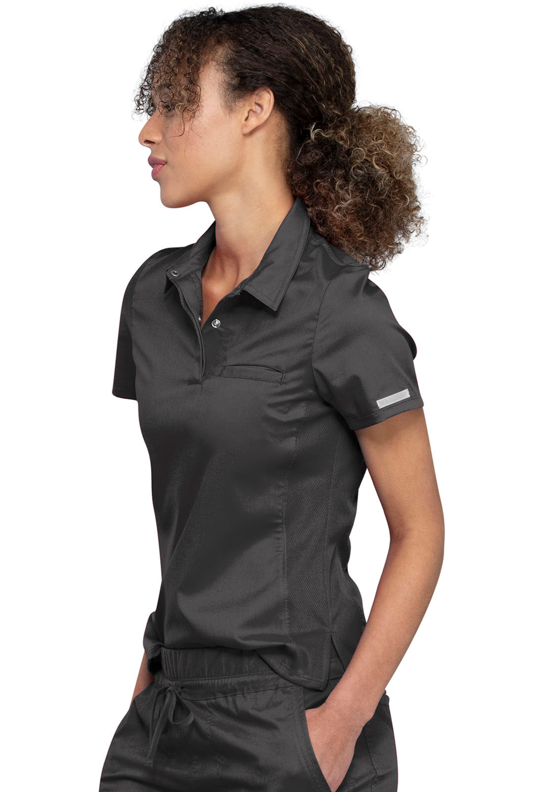 Revolution WW698 Tuckable Snap Front Polo Shirt Pewter Model Image Right Side | Cherokee Workwear