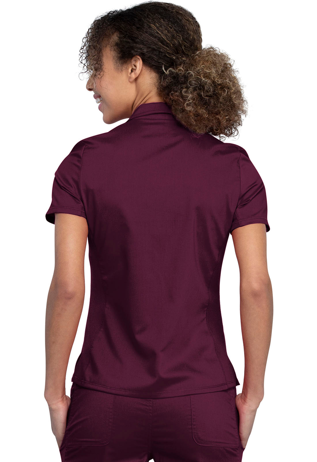 Revolution WW698 Tuckable Snap Front Polo Shirt Wine Model Image Back | Cherokee Workwear