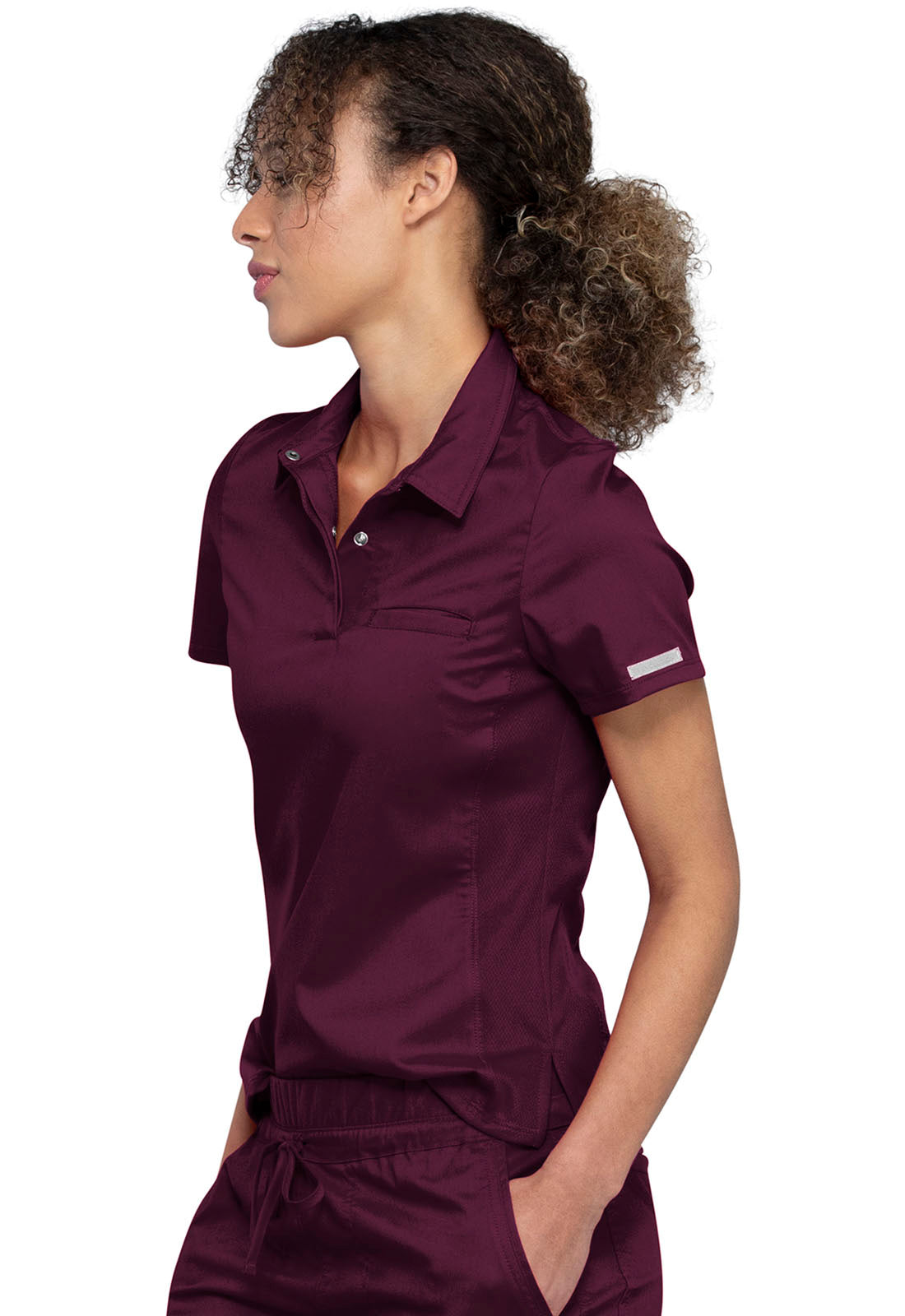 Revolution WW698 Tuckable Snap Front Polo Shirt Wine Model Image Right Side | Cherokee Workwear