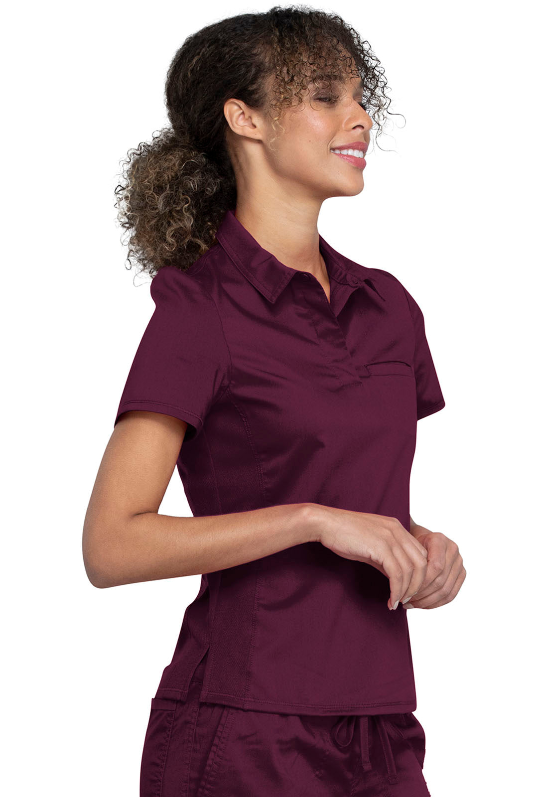 Revolution WW698 Tuckable Snap Front Polo Shirt Wine Model Image Left Side | Cherokee Workwear