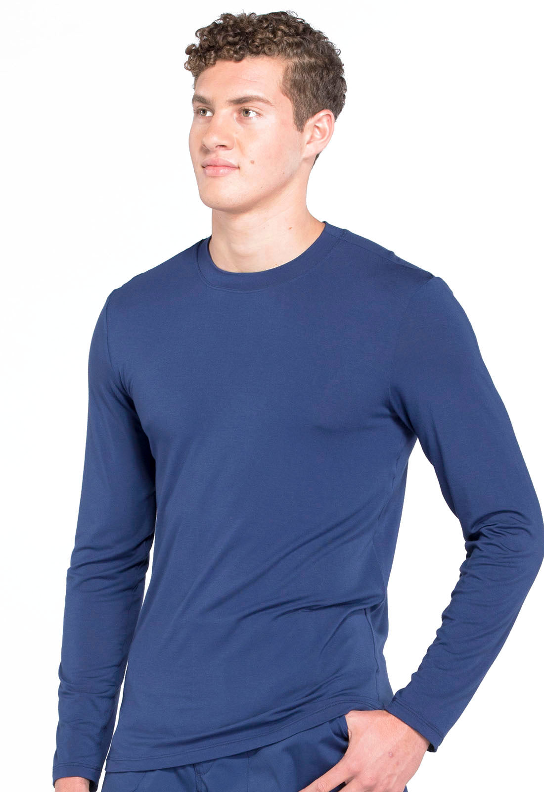 Professionals WW700 Men's Underscrub Knit Top Navy Model Image Right Side | Cherokee Workwear