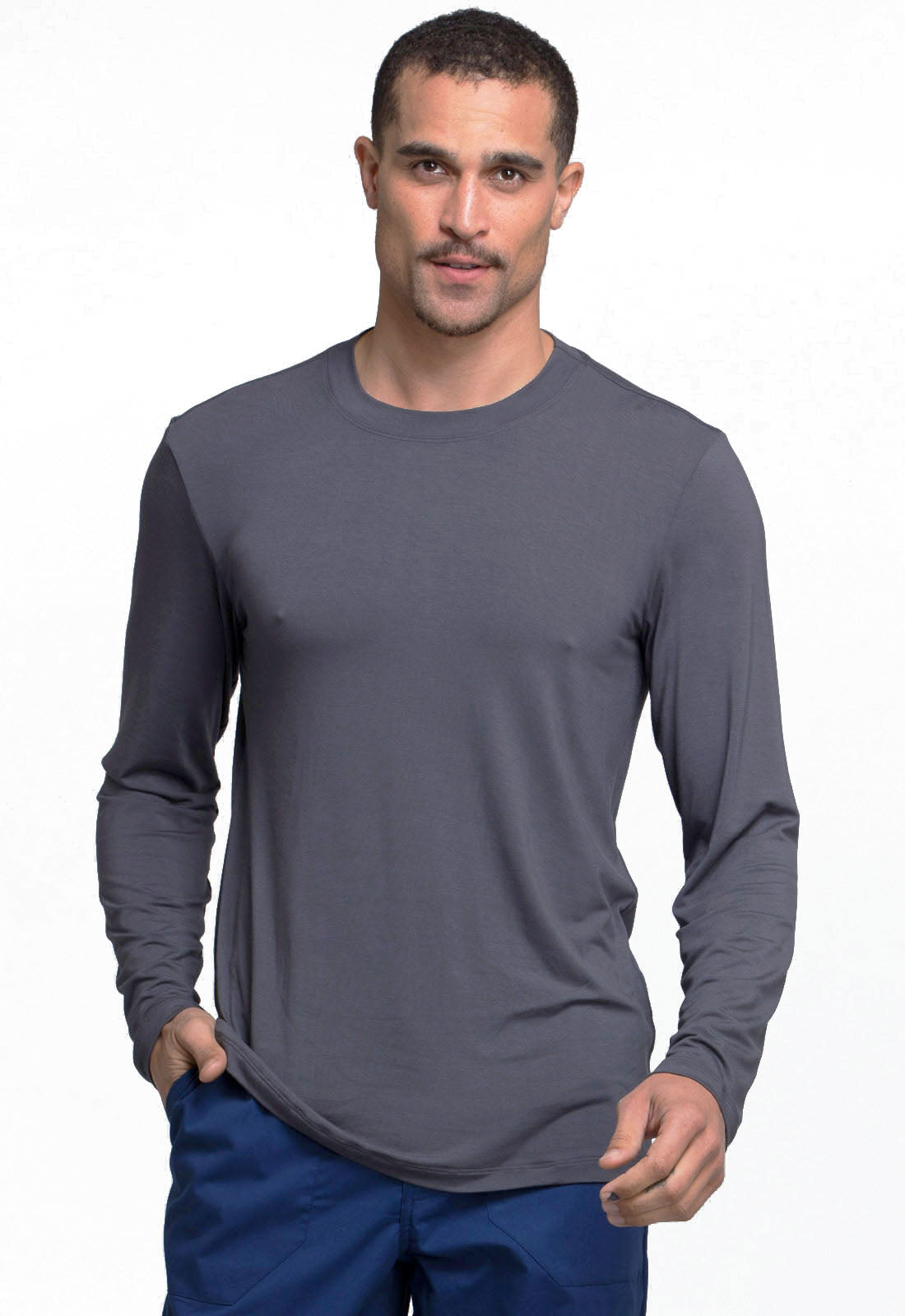 Professionals WW700 Men's Underscrub Knit Top Pewter Model Image Front | Cherokee Workwear