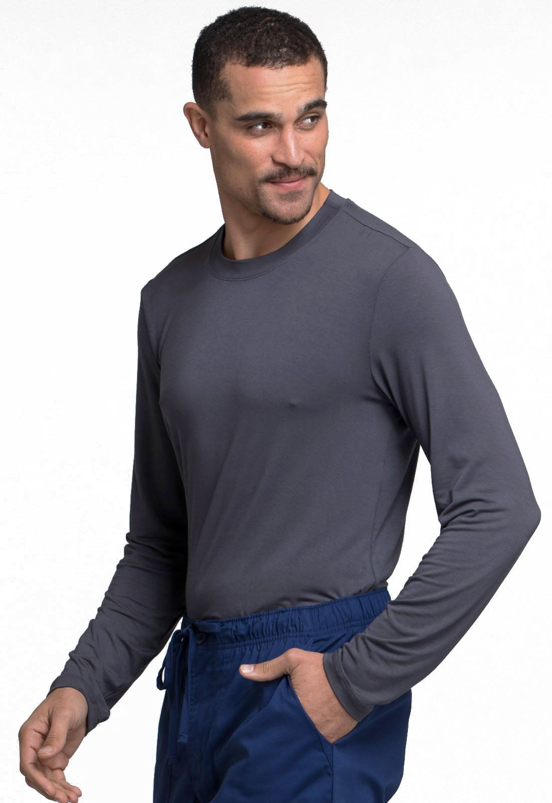 Professionals WW700 Men's Underscrub Knit Top Pewter Model Image Right Side | Cherokee Workwear