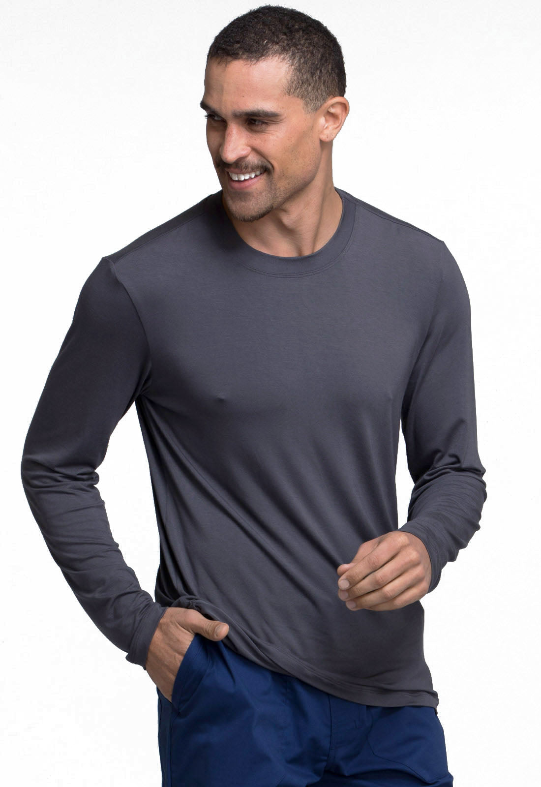 Professionals WW700 Men's Underscrub Knit Top Pewter Model Image Left Side | Cherokee Workwear