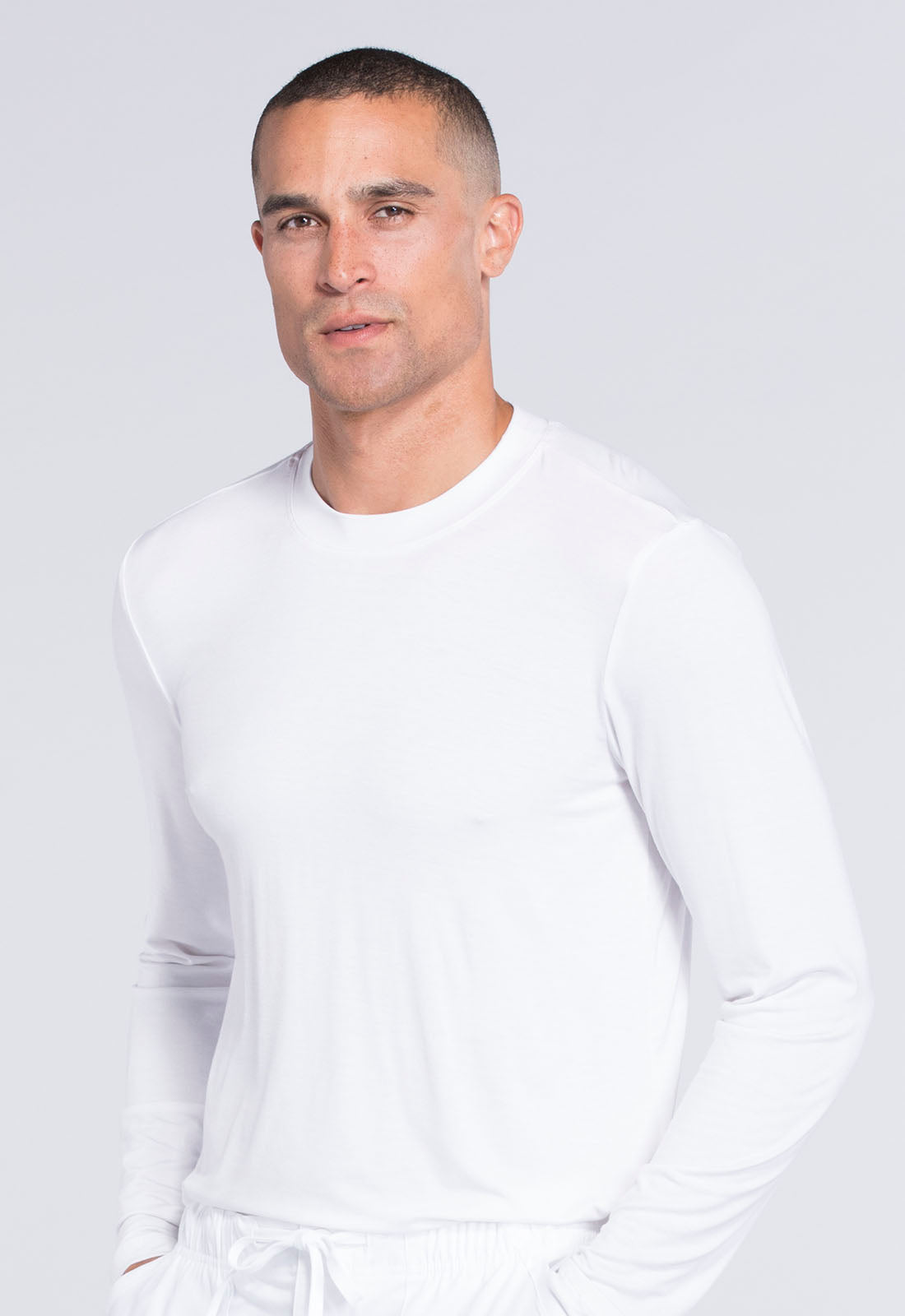 Professionals WW700 Men's Underscrub Knit Top White Model Image Right Side | Cherokee Workwear