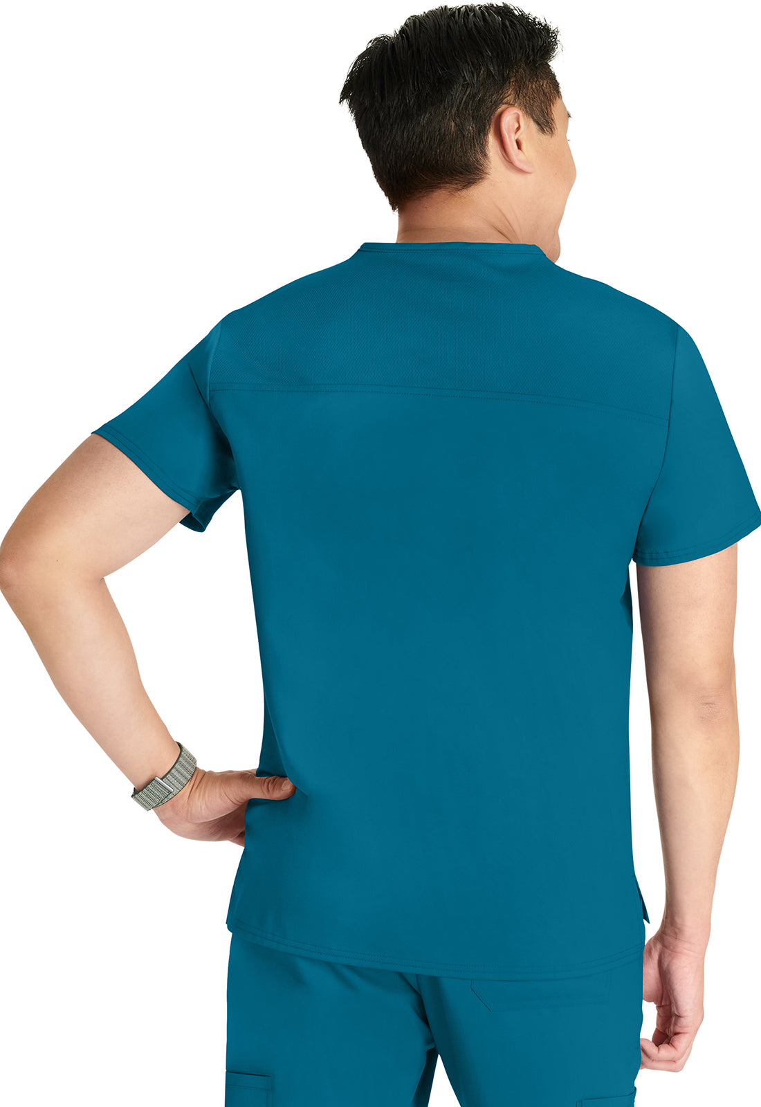 Revolution WW751 Men's V-Neck Top Caribbean Blue Model Image Back | Cherokee Workwear