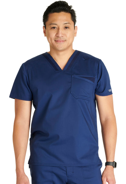 Revolution WW751 Men's V-Neck Top Navy Model Image Front | Cherokee Workwear