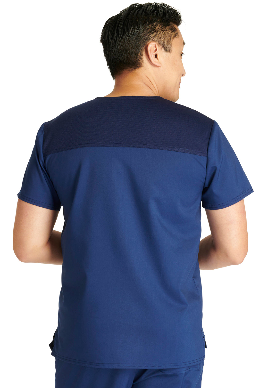 Revolution WW751 Men's V-Neck Top Navy Model Image Back | Cherokee Workwear