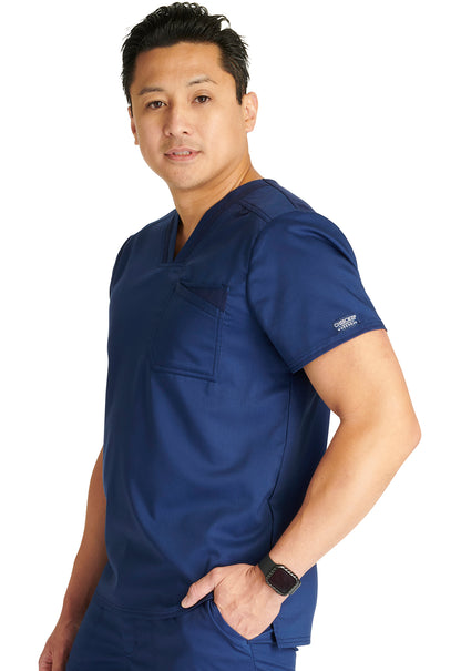 Revolution WW751 Men's V-Neck Top Navy Model Image Right Side | Cherokee Workwear