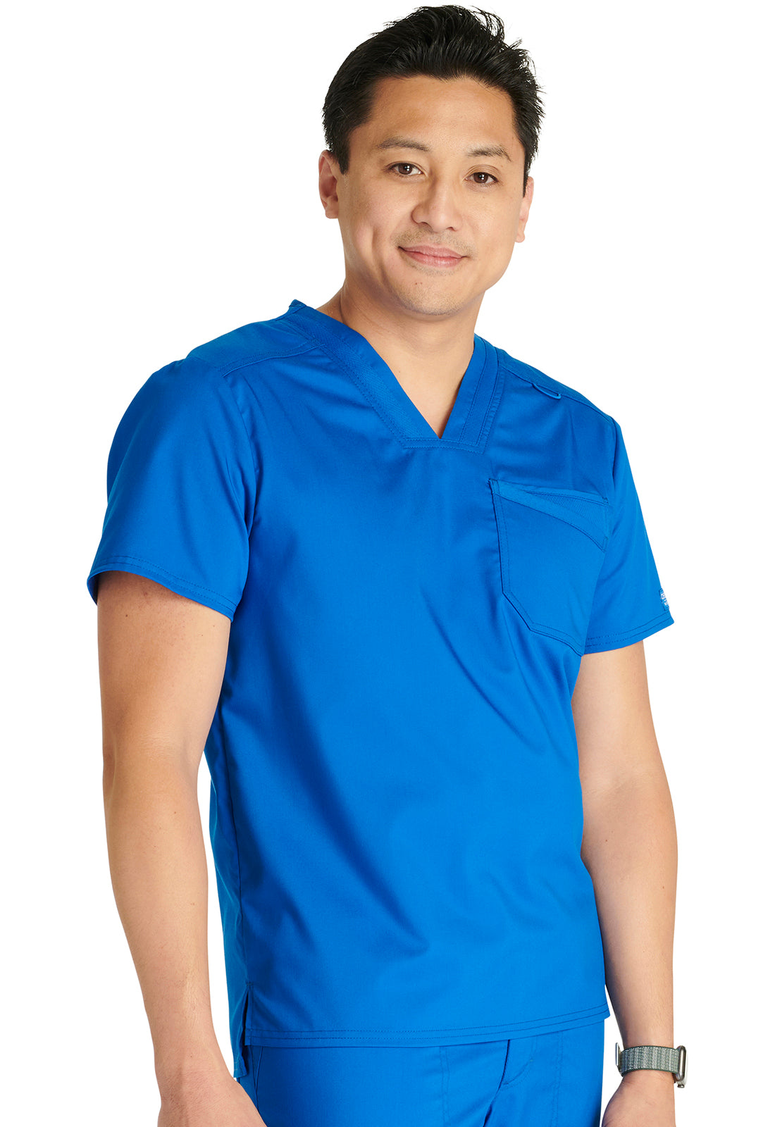 Revolution WW751 Men's V-Neck Top Royal Model Image Left Side | Cherokee Workwear