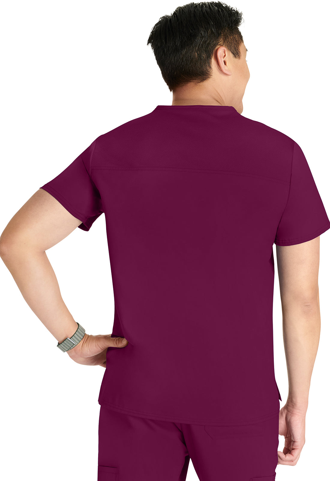 Revolution WW751 Men's V-Neck Top Wine Model Image Back | Cherokee Workwear