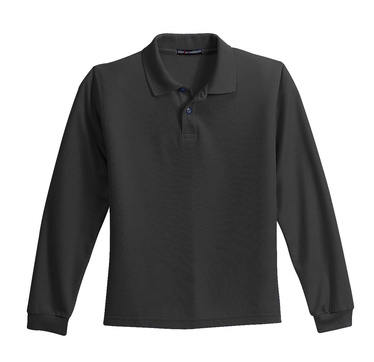 Port Authority Youth Long Sleeve Silk Touch Polo.  Y500LS Black