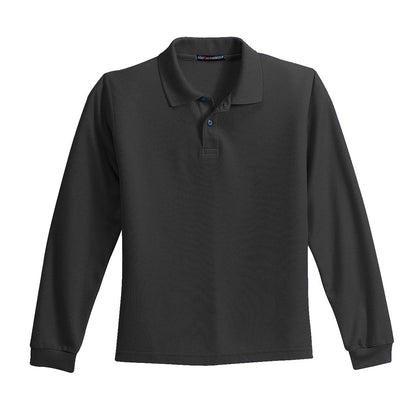 Port Authority Youth Long Sleeve Silk Touch Polo.  Y500LS Black