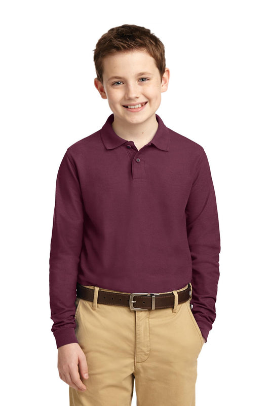 Port Authority Youth Long Sleeve Silk Touch Polo.  Y500LS Burgundy