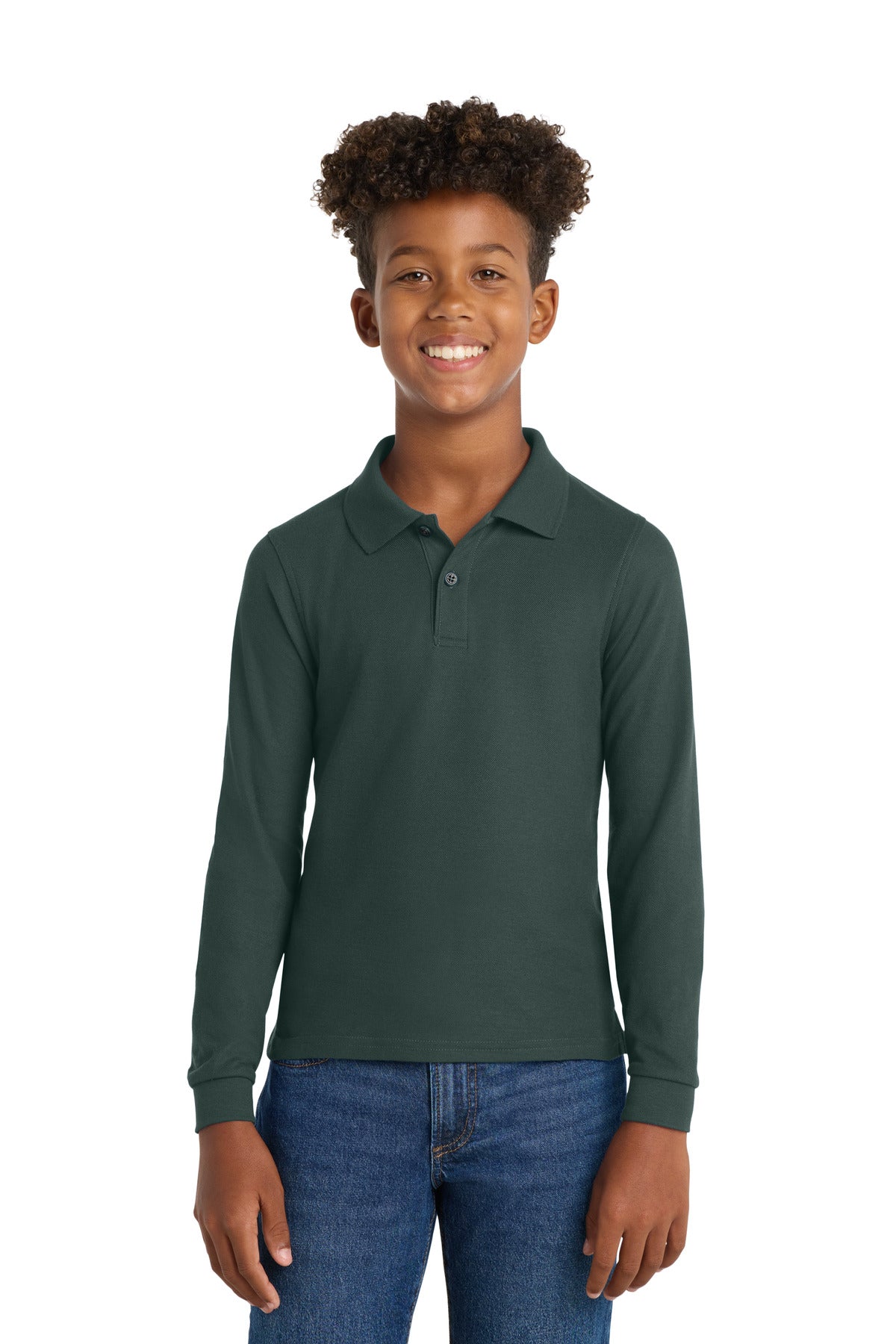 Port Authority Youth Long Sleeve Silk Touch Polo Y500LS Dark Green