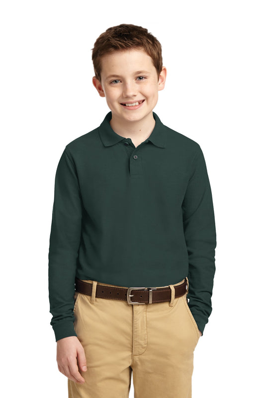 Port Authority Youth Long Sleeve Silk Touch Polo.  Y500LS Dark Green