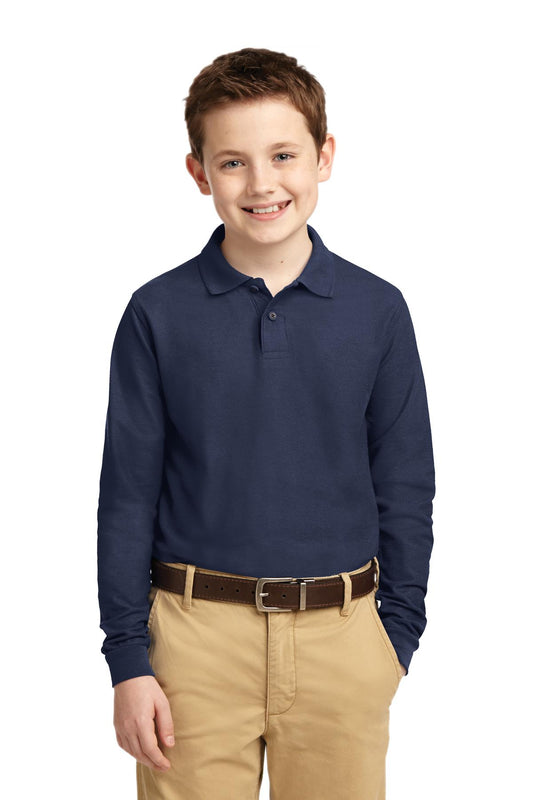 Port Authority Youth Long Sleeve Silk Touch Polo.  Y500LS Navy