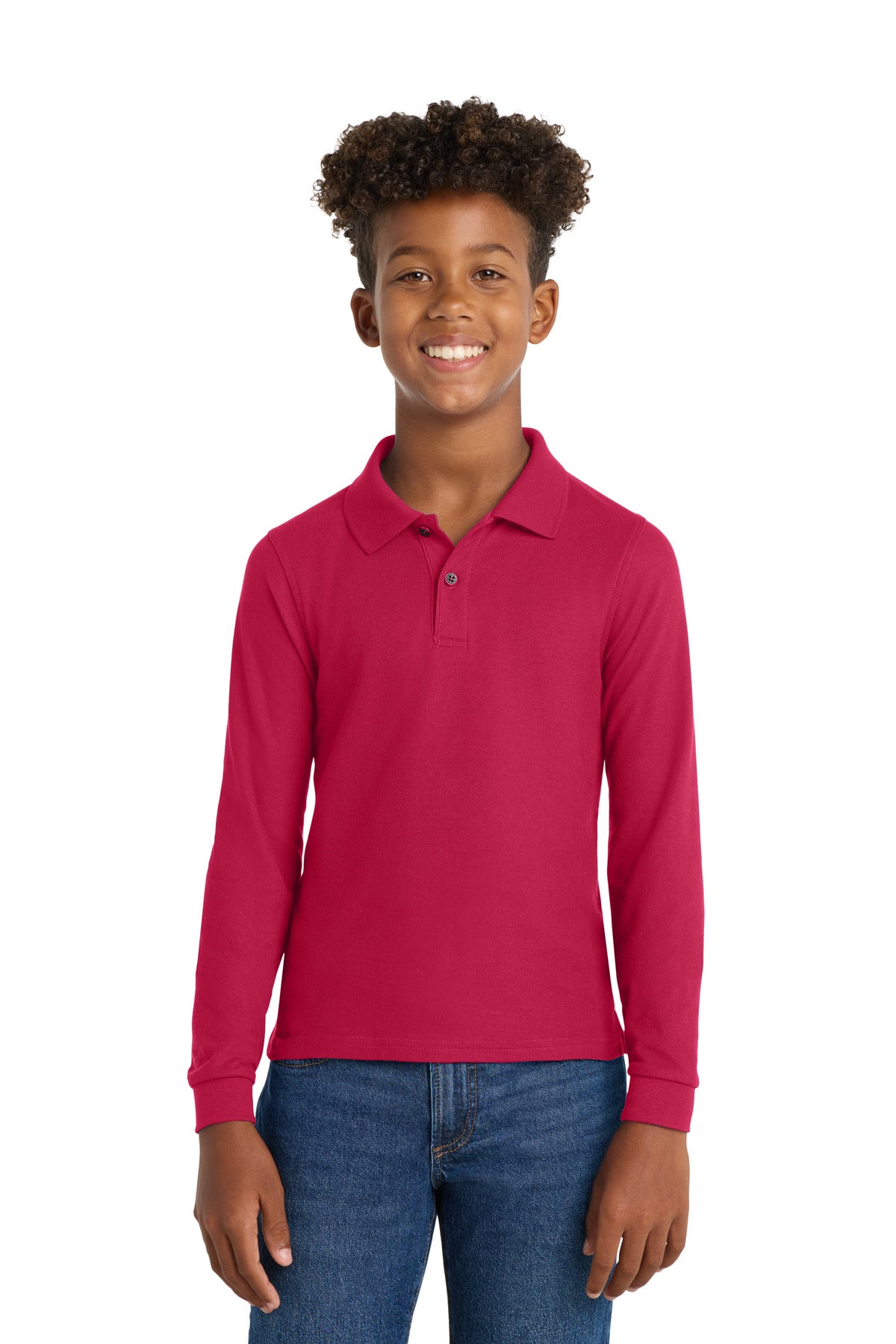 Port Authority Youth Long Sleeve Silk Touch Polo Y500LS Red