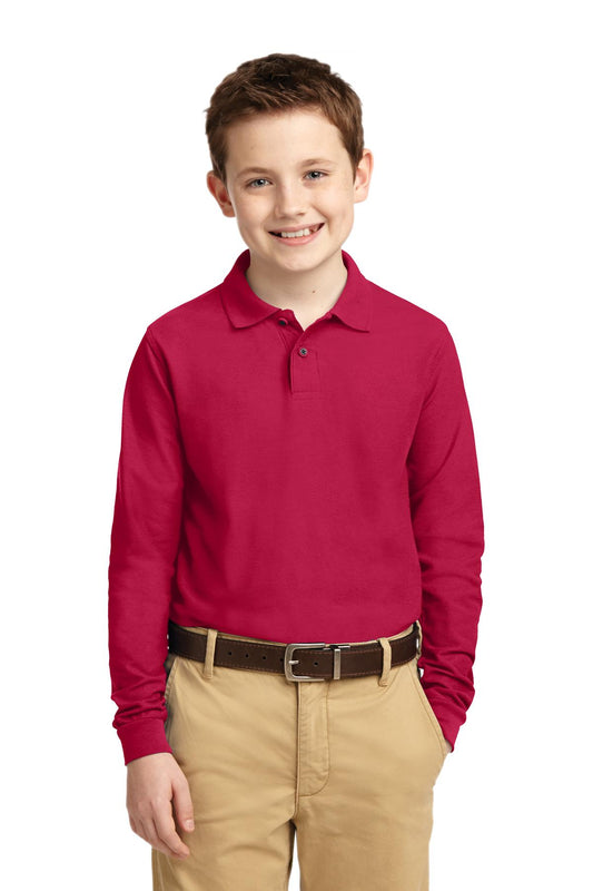 Port Authority Youth Long Sleeve Silk Touch Polo.  Y500LS Red