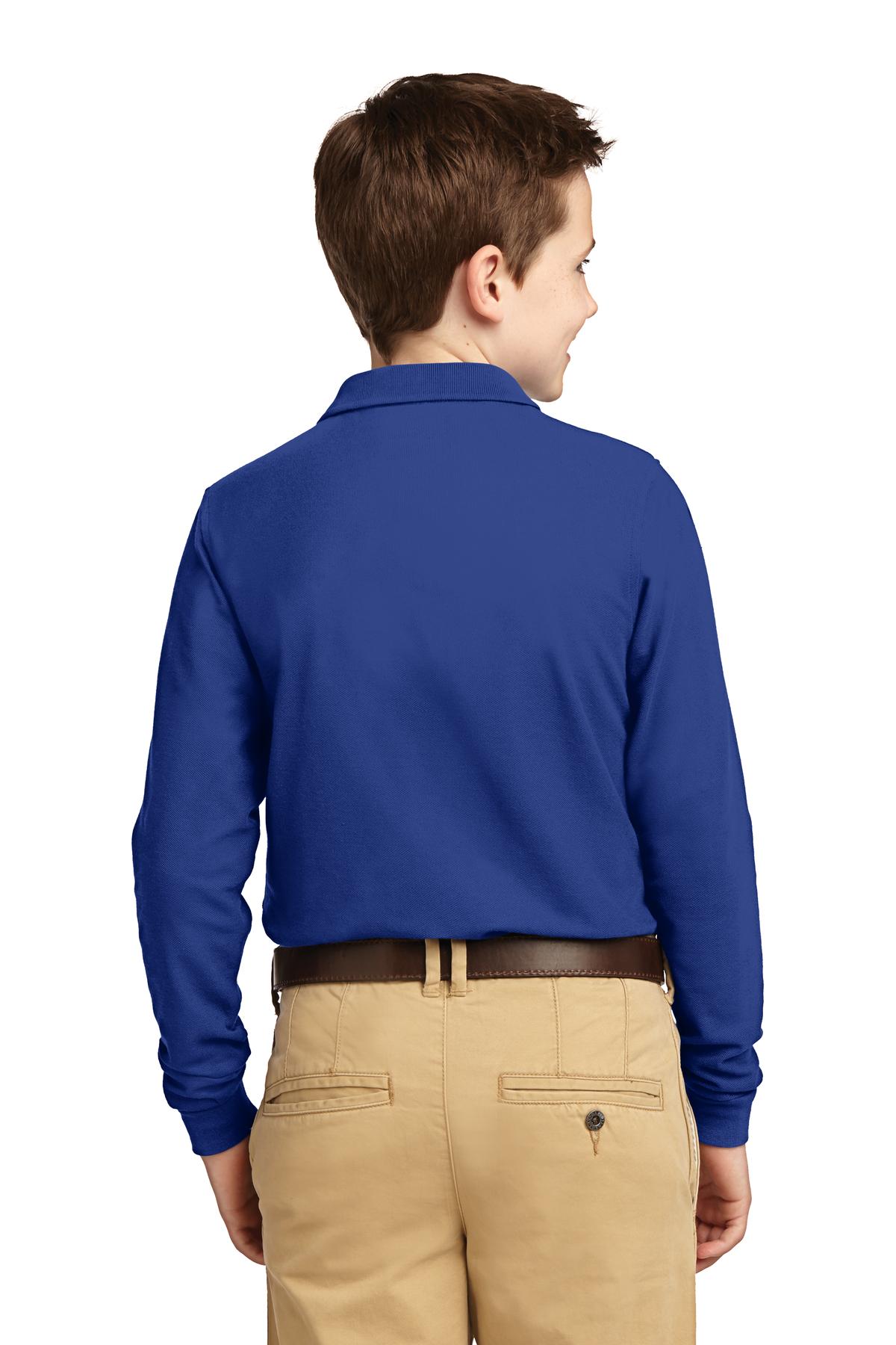 Port Authority Youth Long Sleeve Silk Touch Polo.  Y500LS Royal