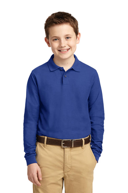 Port Authority Youth Long Sleeve Silk Touch Polo.  Y500LS Royal