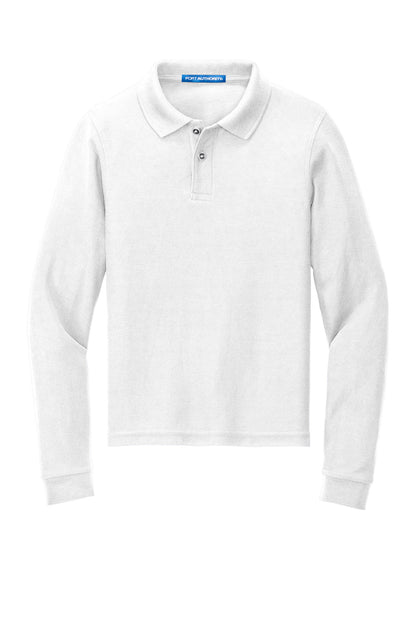Port Authority Youth Long Sleeve Silk Touch Polo.  Y500LS White