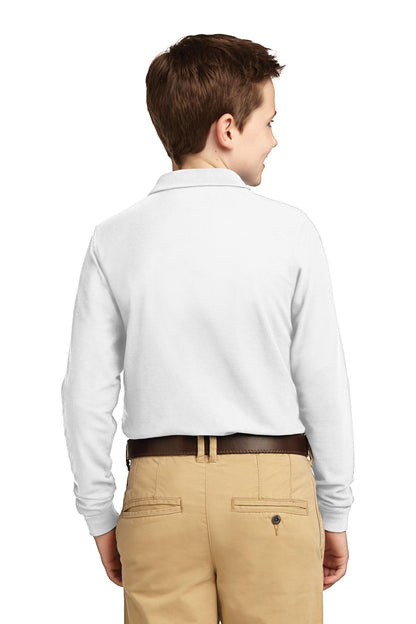 Port Authority Youth Long Sleeve Silk Touch Polo.  Y500LS White