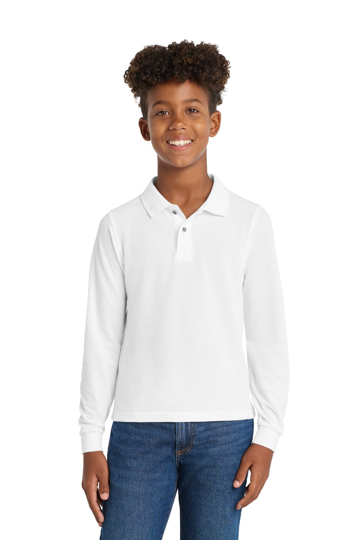 Port Authority Youth Long Sleeve Silk Touch Polo Y500LS White
