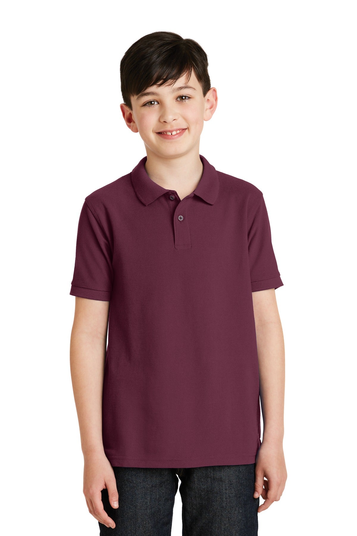 Port Authority Youth Silk Touch Polo.  Y500 Burgundy