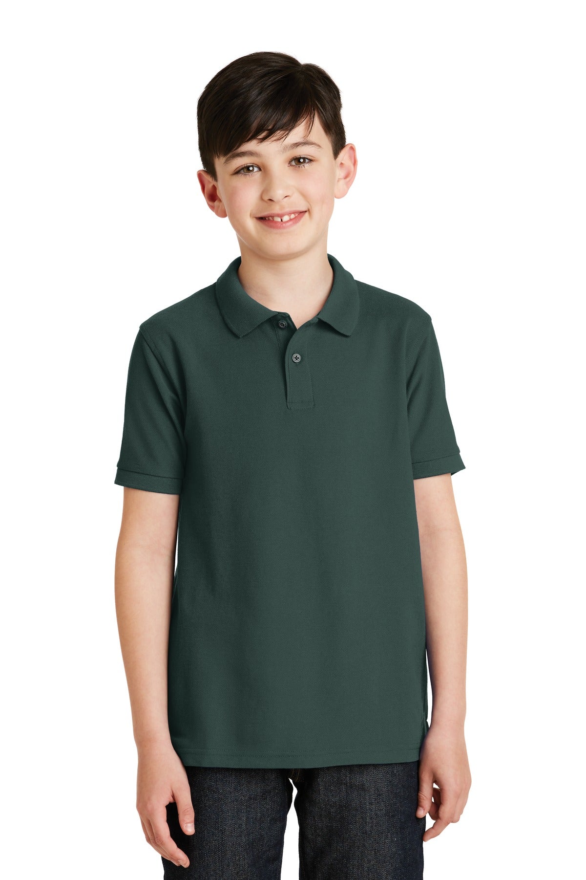 Port Authority Youth Silk Touch Polo.  Y500 Dark Green
