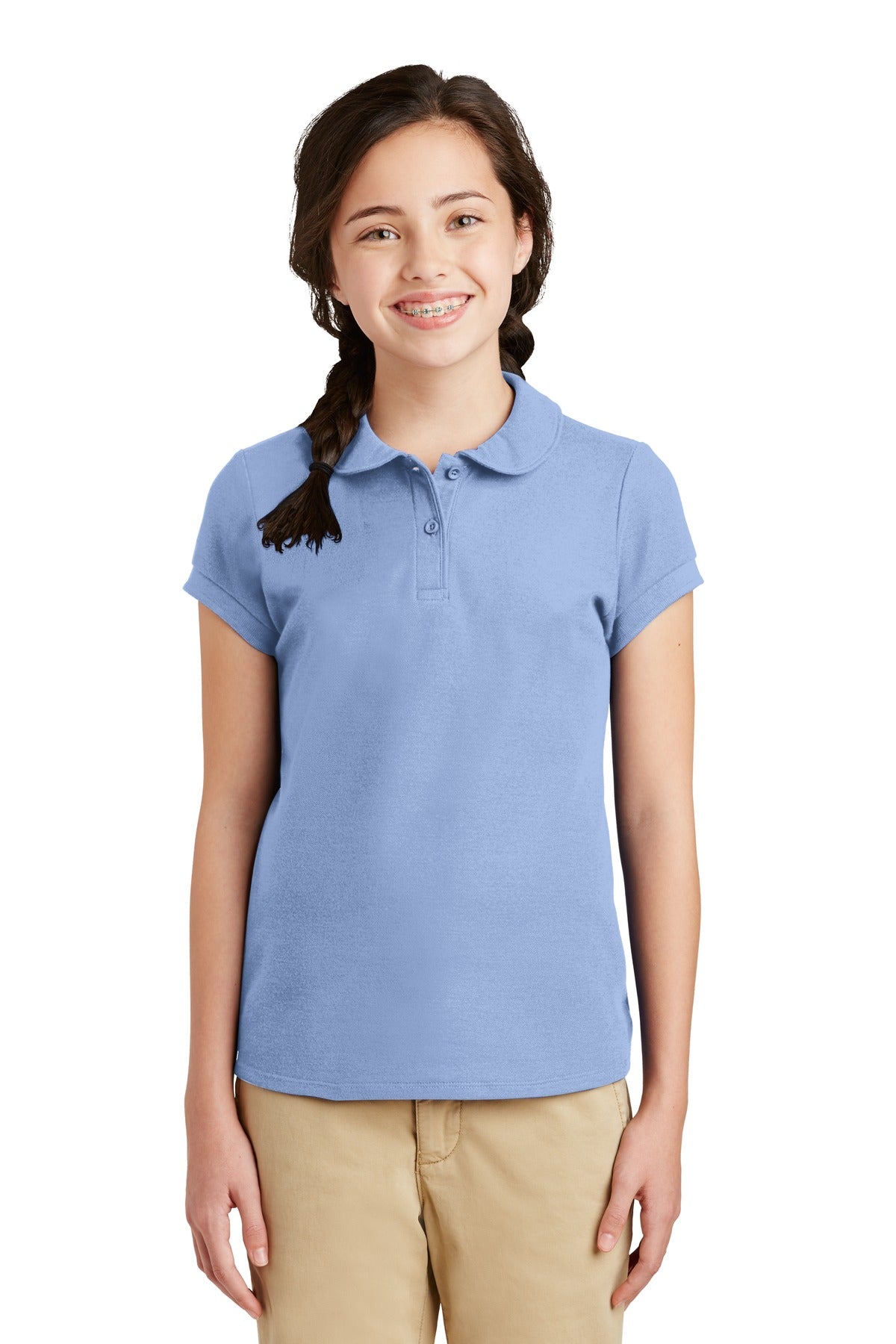 Port Authority Girls Silk Touch Peter Pan Collar Polo. YG503 Light Blue