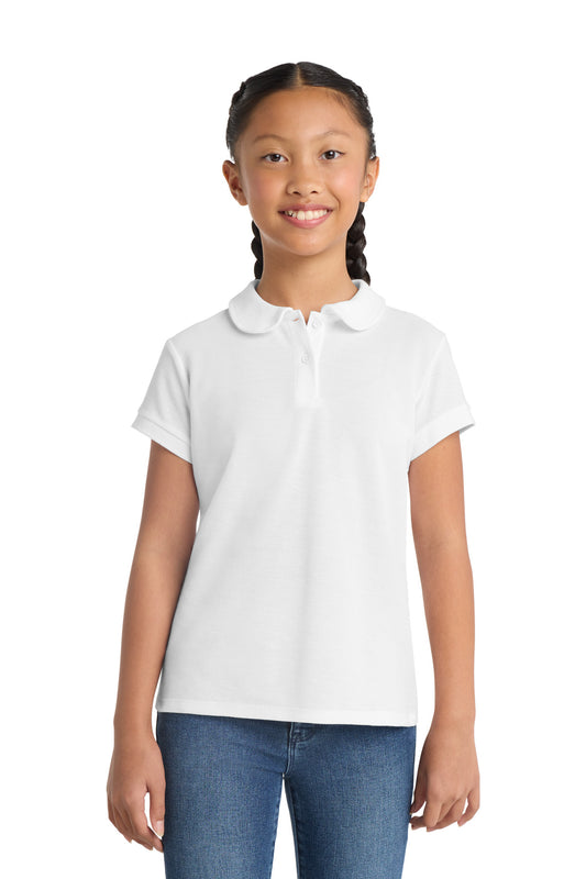 Port Authority Girls Silk Touch Peter Pan Collar Polo YG503 White