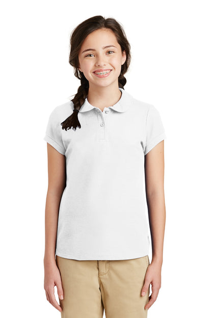 Port Authority Girls Silk Touch Peter Pan Collar Polo. YG503 White