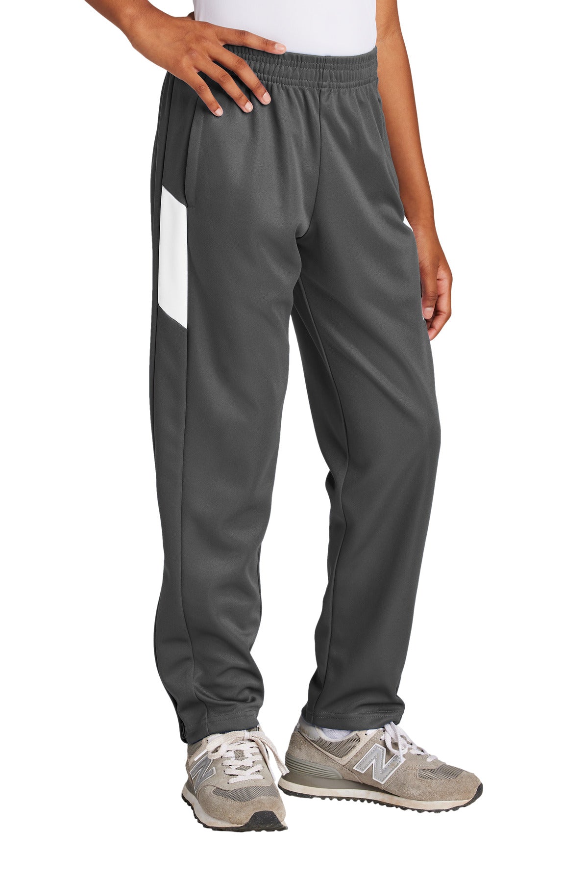 Sport-Tek Youth Travel Pant YPST800 Iron Grey/ White