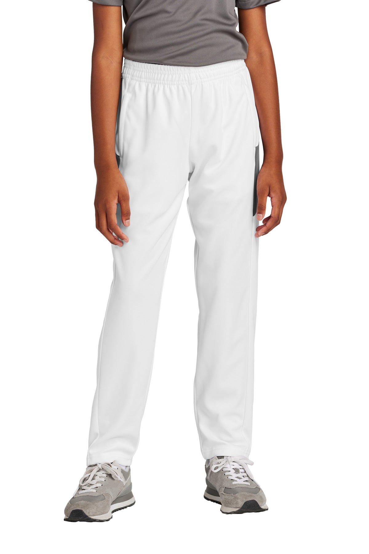 Sport-Tek Youth Travel Pant YPST800 White/ Iron Grey