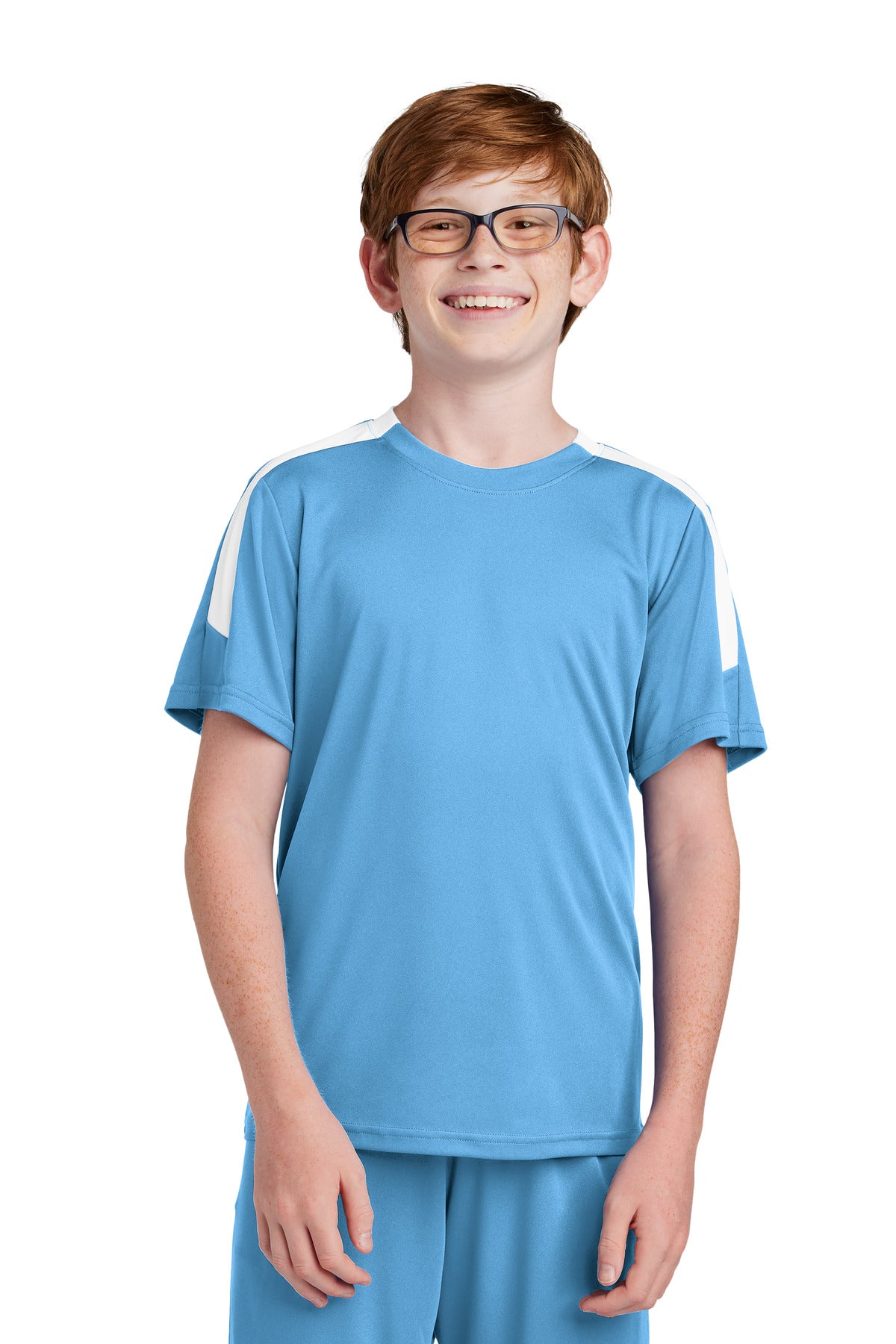 Sport-Tek Youth Competitor United Crew YST100 Carolina Blue/ White