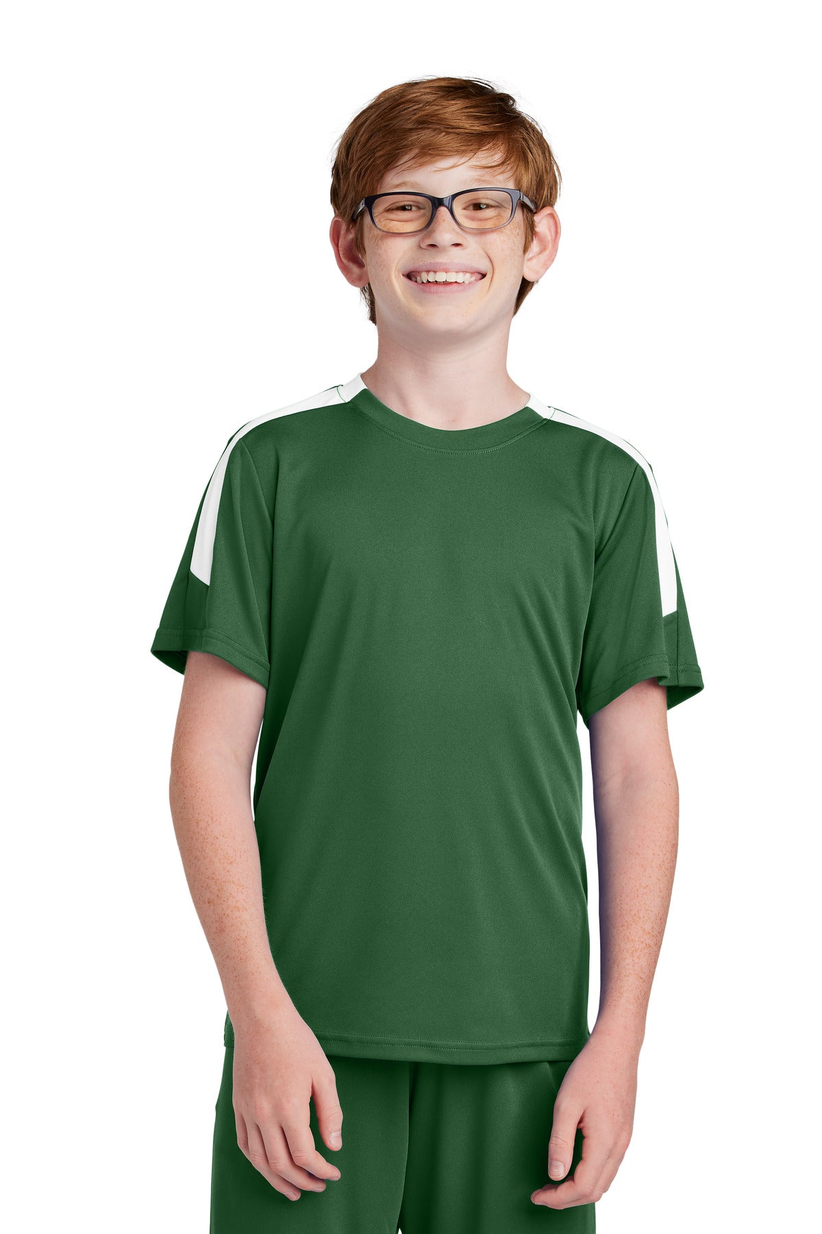 Sport-Tek Youth Competitor United Crew YST100 Forest Green/ White