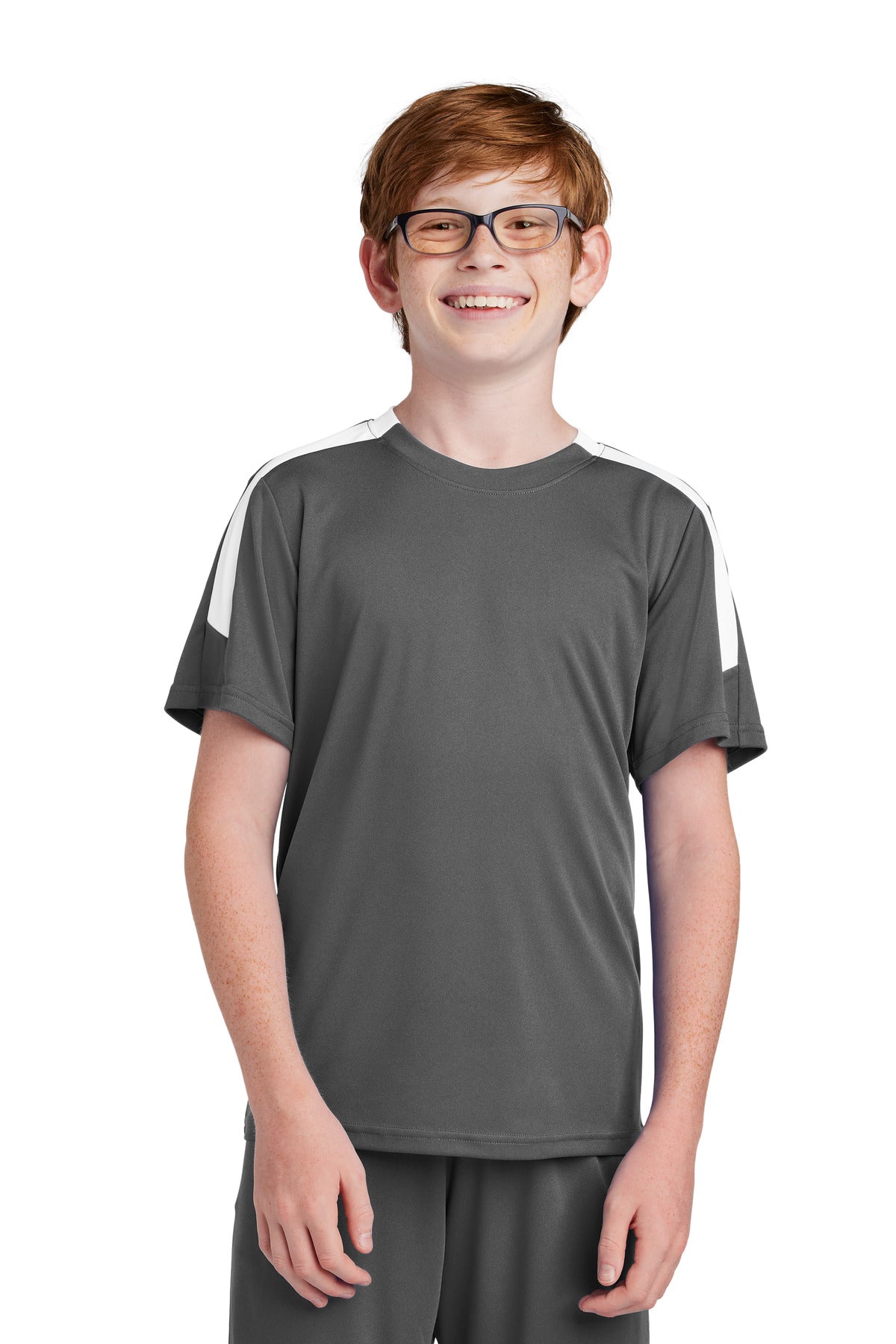 Sport-Tek Youth Competitor United Crew YST100 Iron Grey/ White