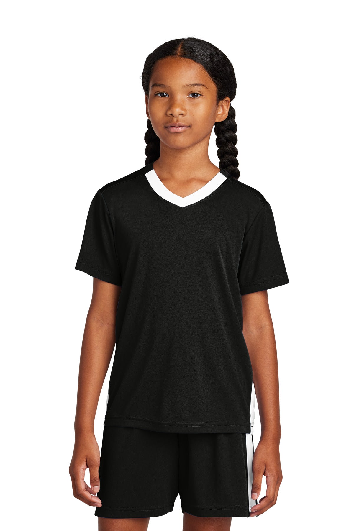 Sport-Tek Youth Competitor United V-Neck YST101 Black/ White