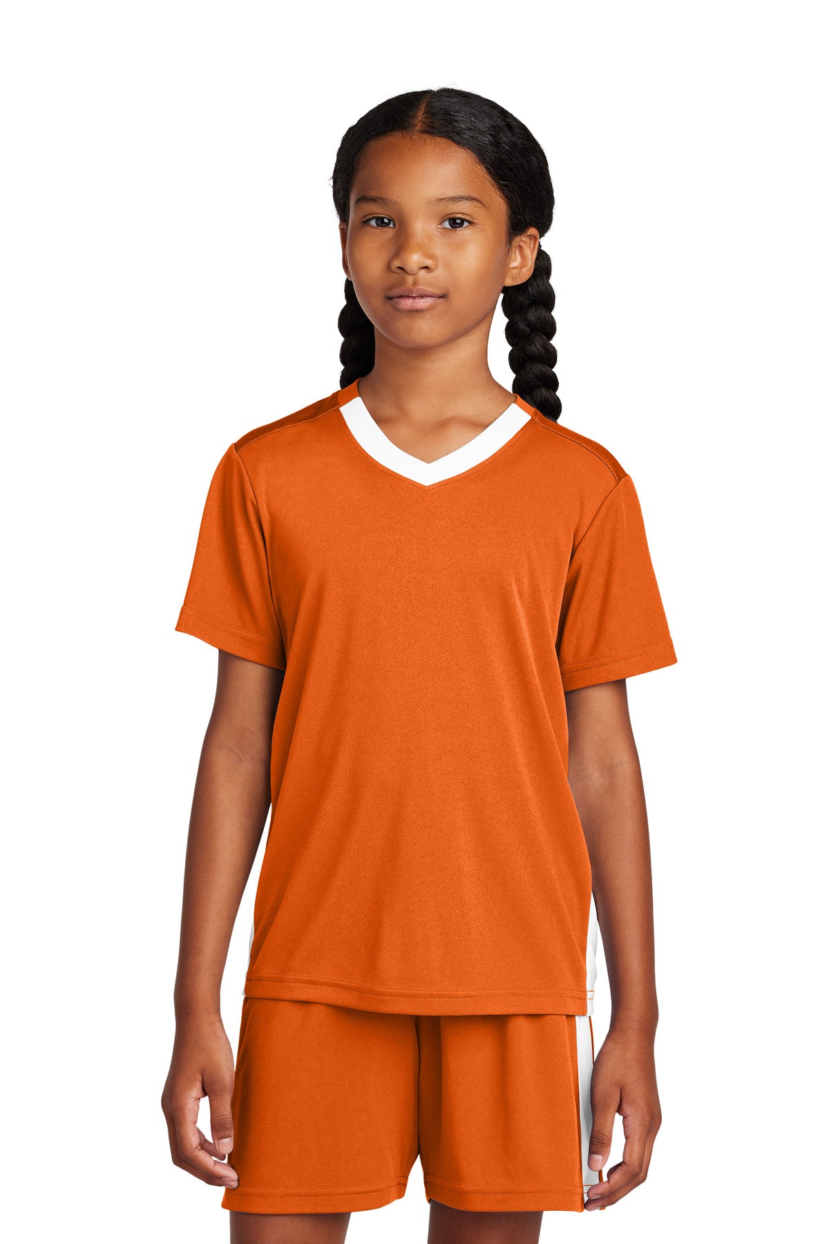 Sport-Tek Youth Competitor United V-Neck YST101 Deep Orange/ White
