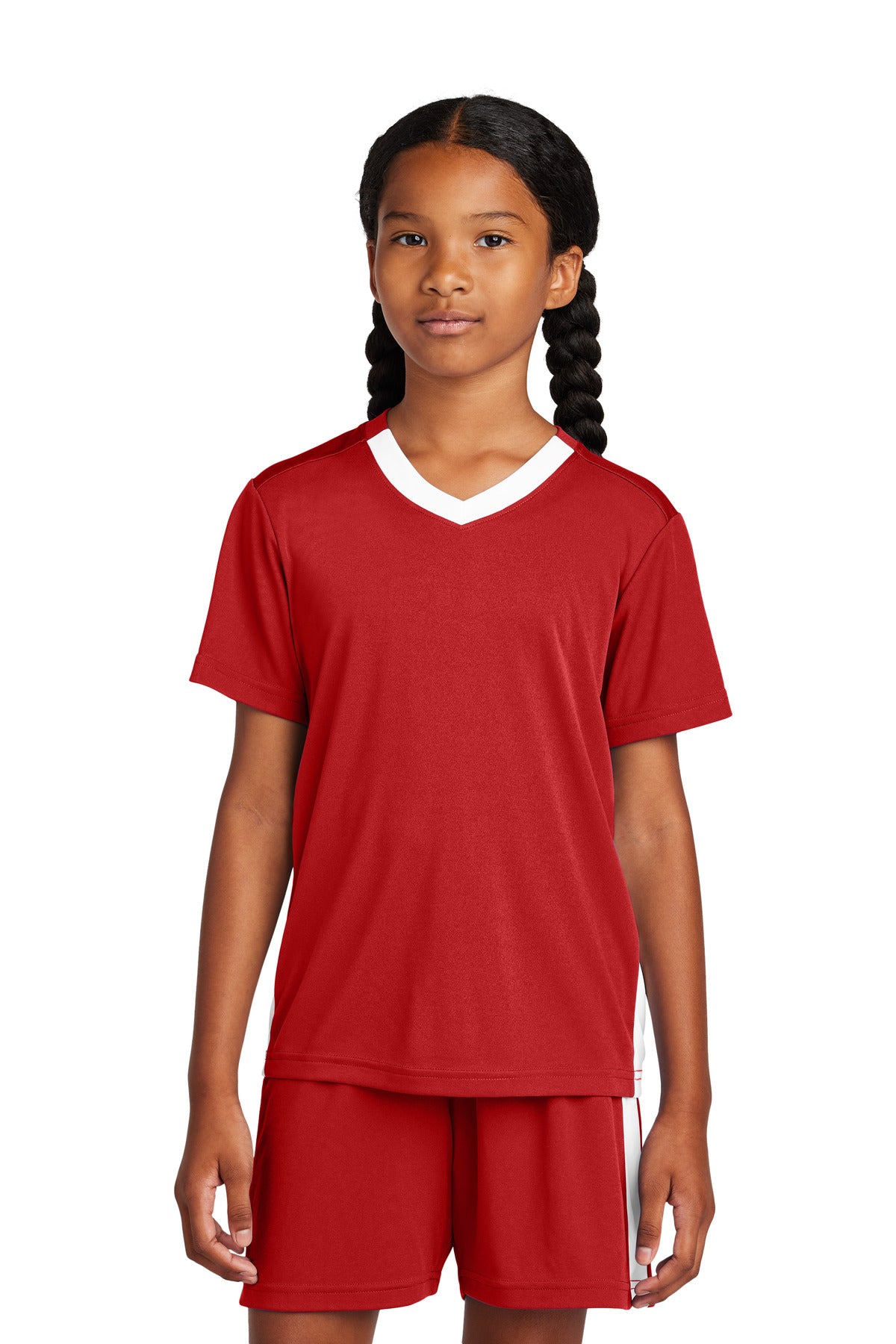 Sport-Tek Youth Competitor United V-Neck YST101 Deep Red/ White