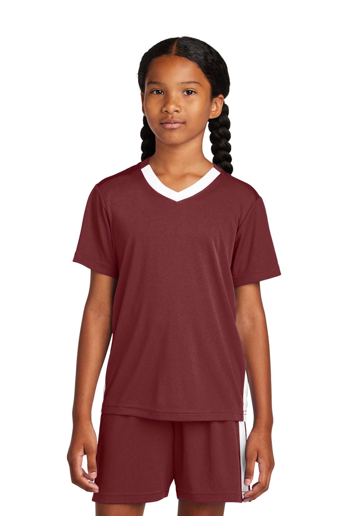 Sport-Tek Youth Competitor United V-Neck YST101 Maroon/ White