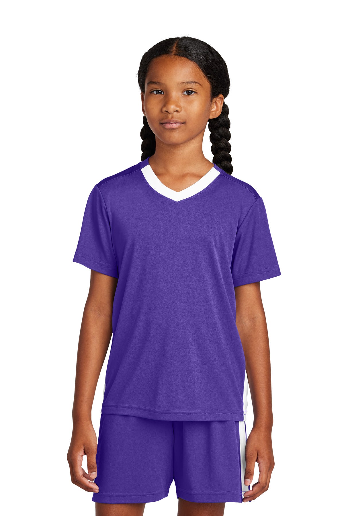 Sport-Tek Youth Competitor United V-Neck YST101 Purple/ White