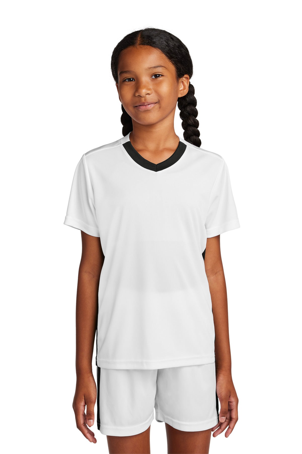 Sport-Tek Youth Competitor United V-Neck YST101 White/ Black