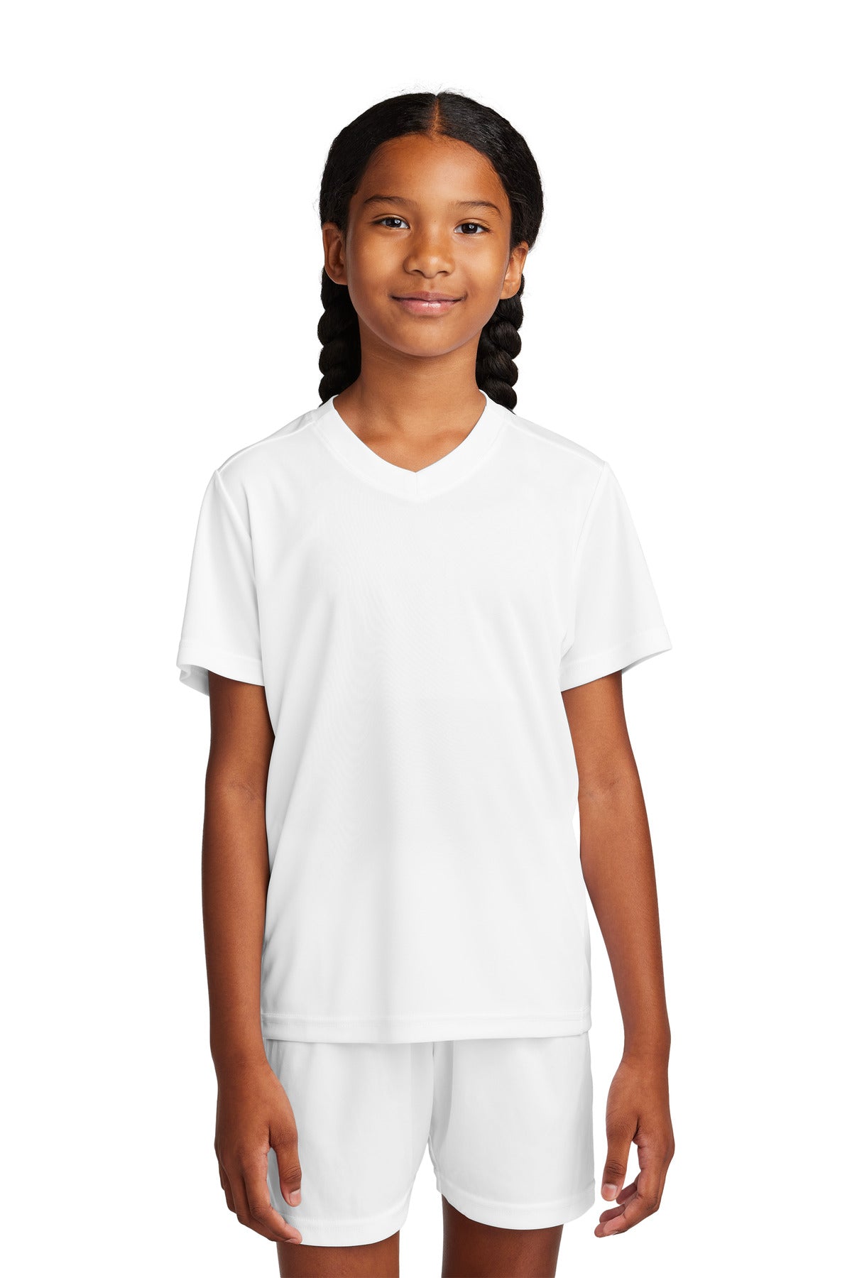Sport-Tek Youth Competitor United V-Neck YST101 White/ White