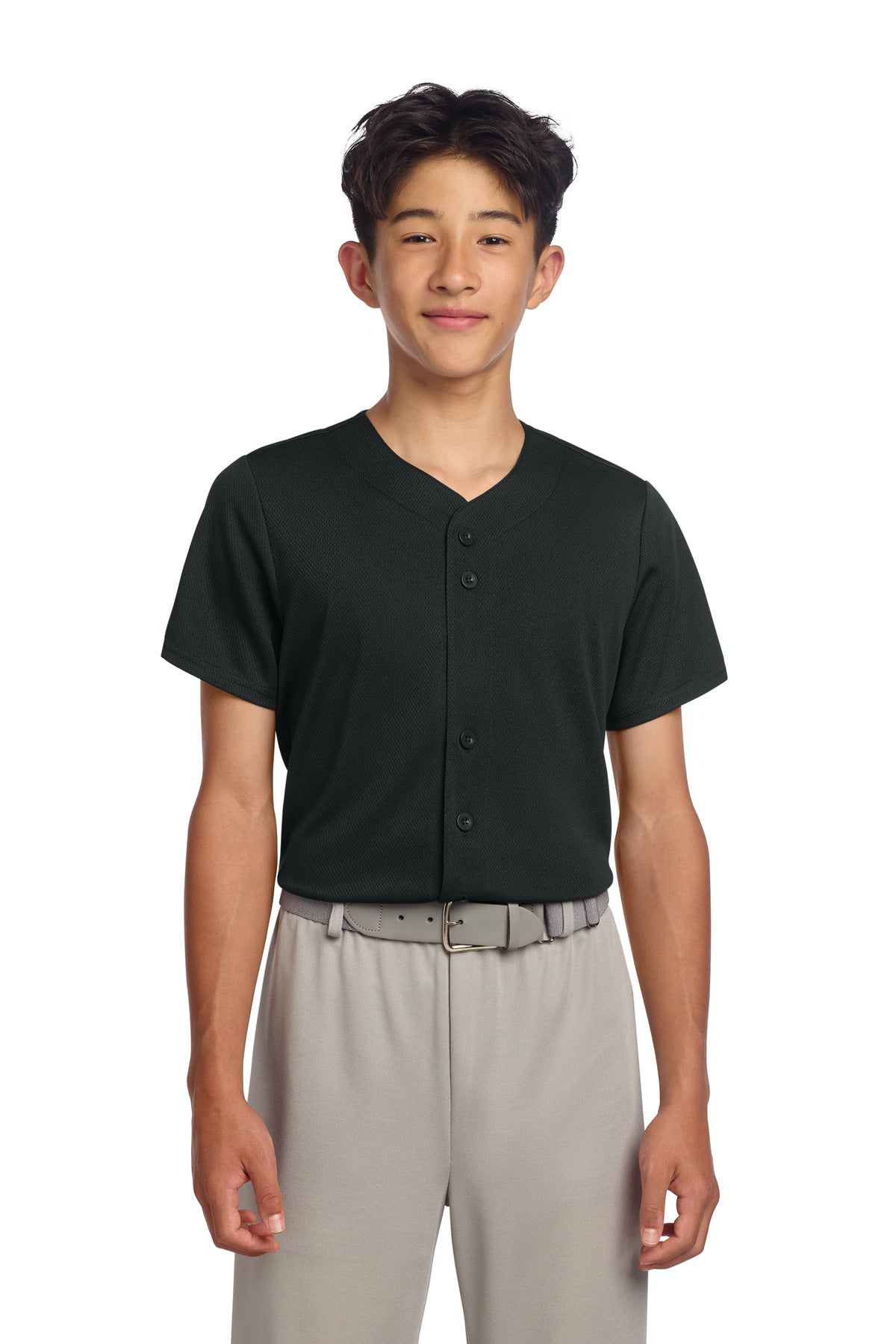 Sport-Tek Youth PosiCharge Tough Mesh Full-Button Jersey YST220 Black