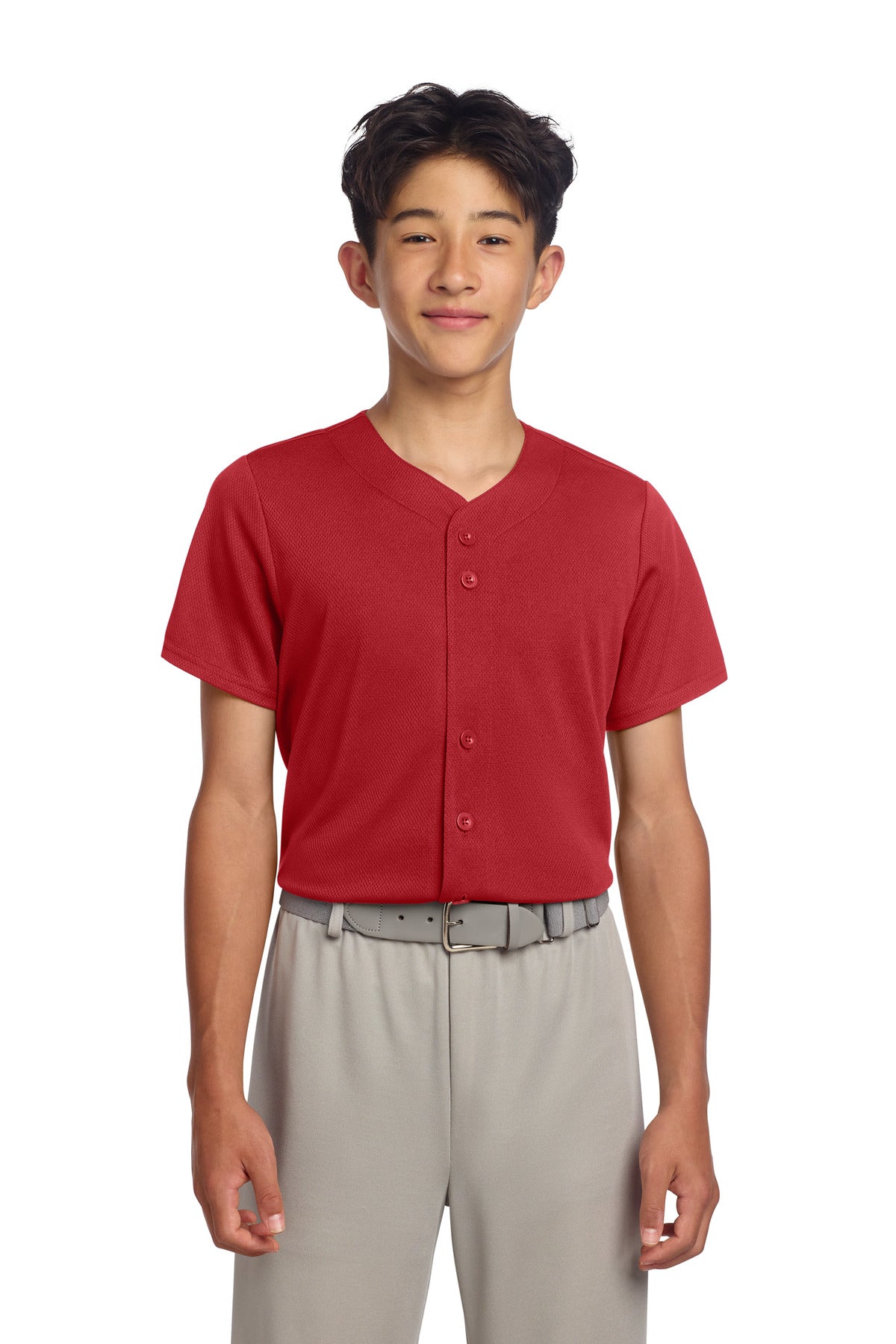 Sport-Tek Youth PosiCharge Tough Mesh Full-Button Jersey YST220 True Red