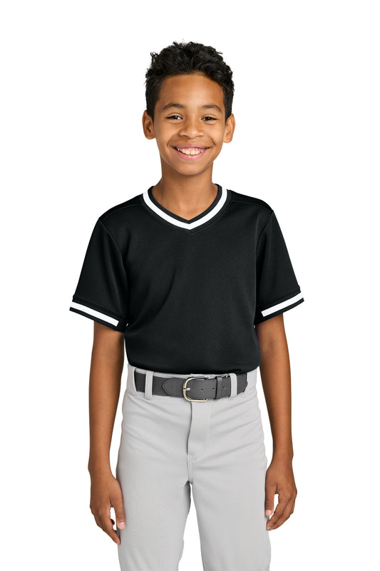 Sport-Tek Youth Tough Mesh V-Neck Baseball Jersey YST221 Black