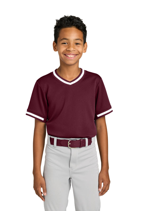 Sport-Tek Youth Tough Mesh V-Neck Baseball Jersey YST221 Maroon